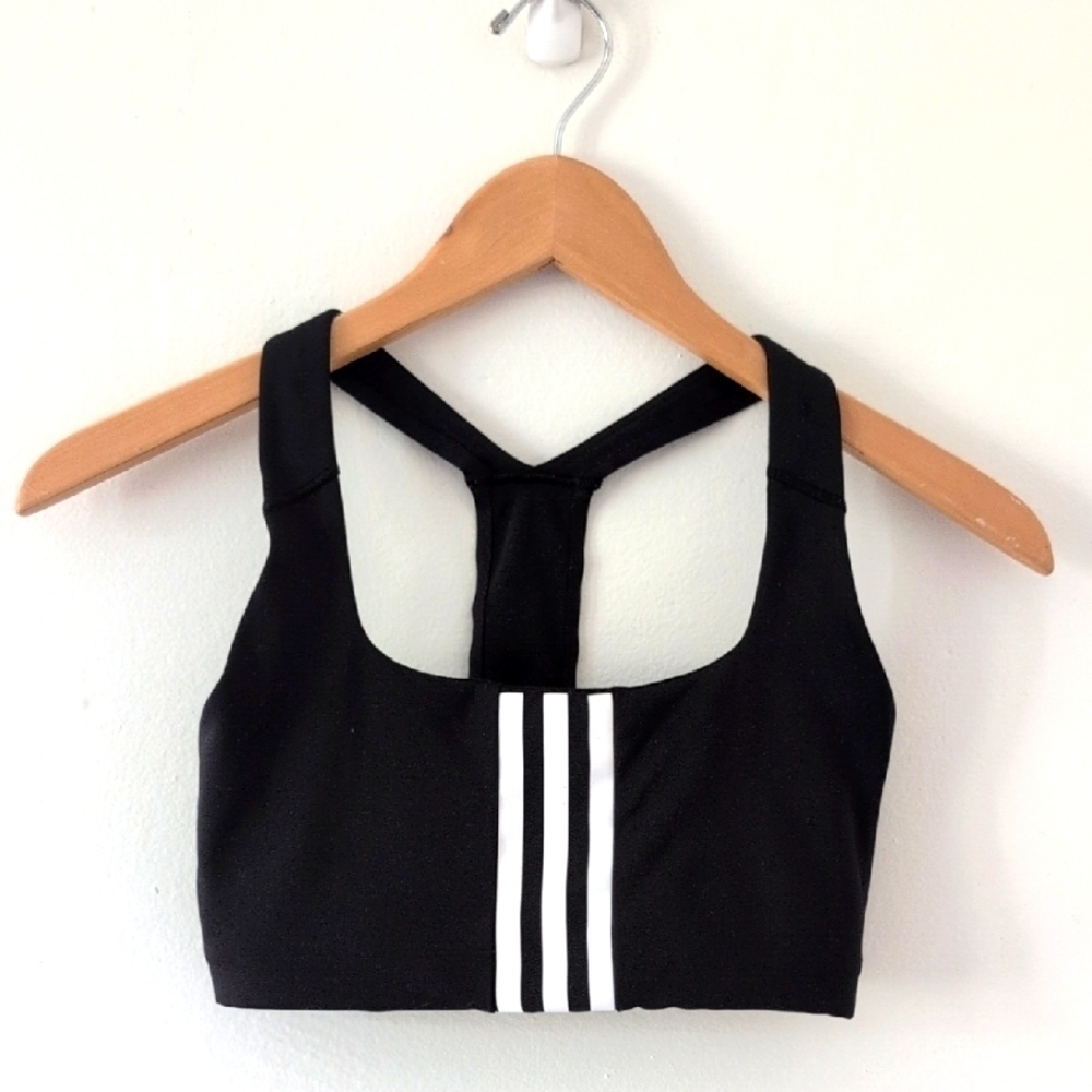 Adidas Power Impact Training Sports Bra Black & White Stripes XS - Like New